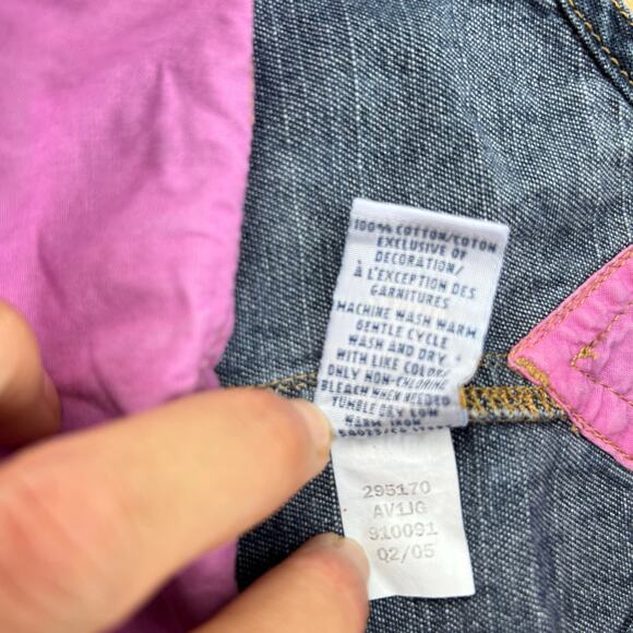 Baby Denim Overall Dress 3-6M Vintage Y2K Ruffle Hem Pink Lined Easter Outfit - Picture 10 of 14